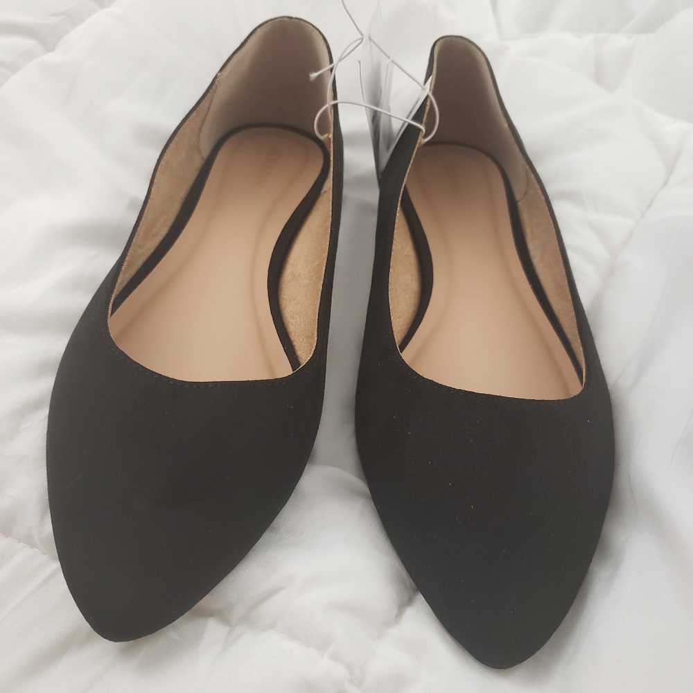 Black Faux-Suede Pointy Ballet Flats **Brand New**